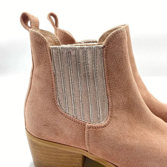 BY ANTHROPOLOGIE Dusty Rose Pink Suede Chelsea Heeled Western Boots Booties Sz 6 - Picture 2 of 8